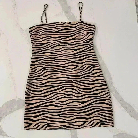 Lulus Nocturnal Animal Nude Zebra Print Satin MiniDress Womens Medium Tiger Sexy - Picture 1 of 7